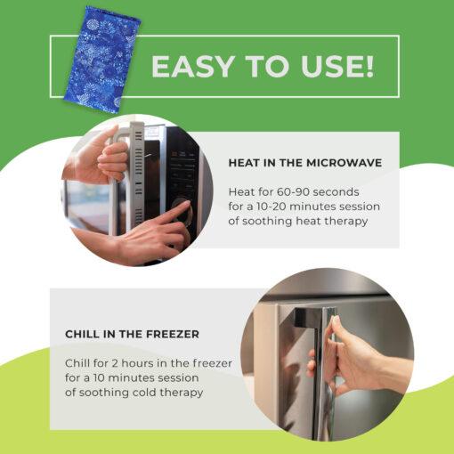 Easy to Use - HEAT IN THE MICROWAVE Heat for 60-90 seconds for a 10-20 minutes session of soothing heat therapy. CHILL IN THE FREEZER Chill for 2 hours in the freezer for a 10 minutes session of soothing cold therapy. Nature Creation Herbal Microwave Heating Pad