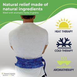 Nature Creation herbal microwaveable heating pad for the back and abdomen with elastic fastening straps for hands free application - Heat Therapy + Cold Therapy + Aromatherapy