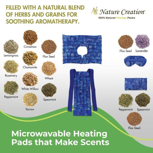 Nature Creation Ultimate Treatment Set: Microwave Heating Pad for Upper Body + Microwave Heating Pad for Back & Spine + Lavender Eye Mask + Sinus Relief Mint Pack.