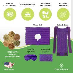 Nature Creation Ultimate Treatment Set: Microwave Heating Pad for Upper Body + Microwave Heating Pad for Back & Spine + Lavender Eye Mask + Sinus Relief Mint Pack.