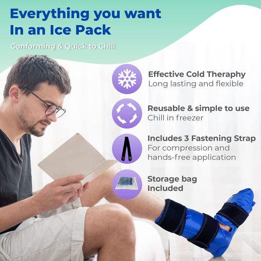 Foot and Ankle Gel Pack - Reusable Gel Ice Pack with Elastic Fastener - Cold Packs for Post-Surgery or Sport Injuries, Flexible Ice Packs - Foot Wrap and Ankle Ice Pack Wrap Compression