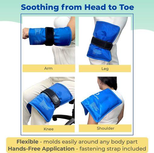 Multi-Purpose Gel Ice Pack with Fastening Strap - It comes with an elastic fastener to hold the gel pack in place allowing a hands-free application