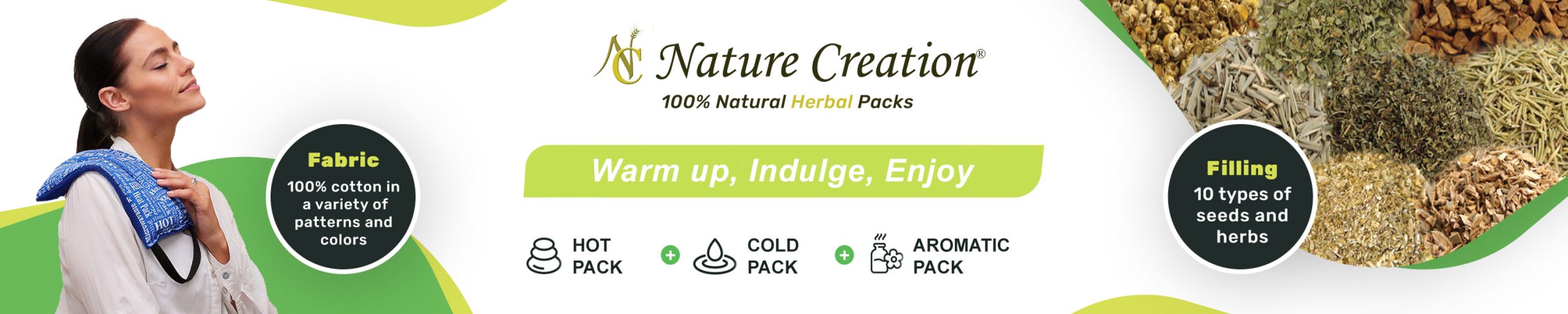 Nature Creation - Aromatic Microwavable Heating Pads with Soothing Aromatherapy filled with 100% natural mixture of herbs & grains
