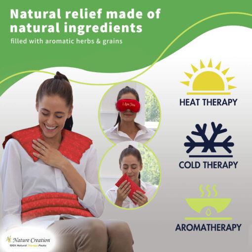 Nature Creation's Full Treatment Set - A collection of 4 herbal microwave heating pads & cold packs infused with soothing herbal aroma. Relieve discomfort and promote relaxation effortlessly.