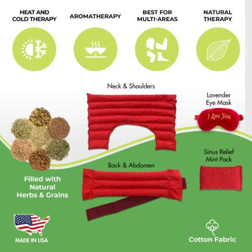 Nature Creation's Full Treatment Set - A collection of 4 herbal microwave heating pads & cold packs infused with soothing herbal aroma. Relieve discomfort and promote relaxation effortlessly.