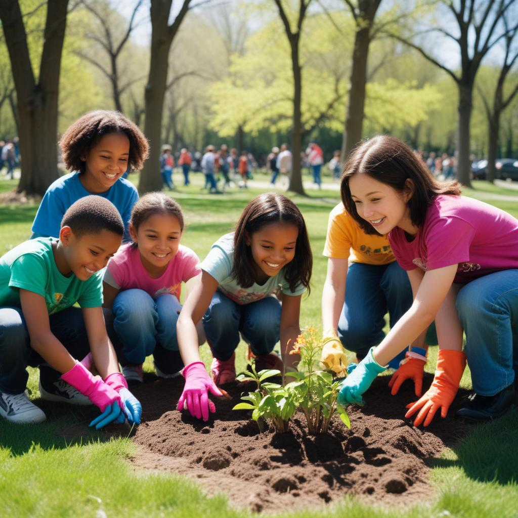 Children planting trees on earth day