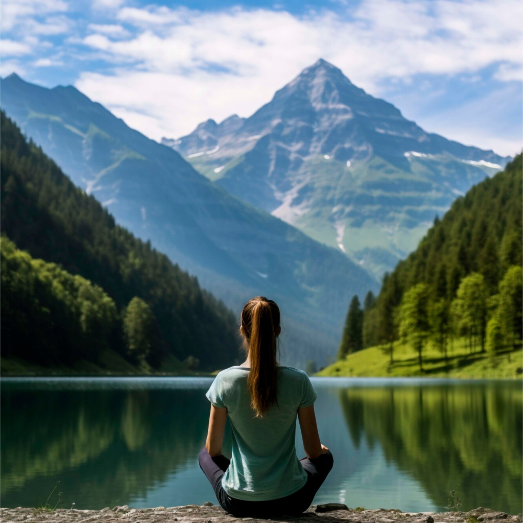 women doing yoga in mountains